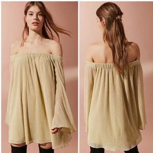 Gold Shimmer Urban Outfitters Cold Shoulder Dress
